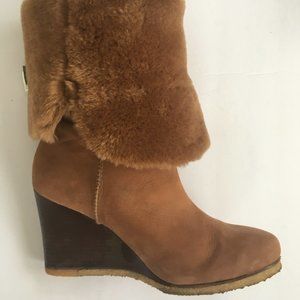 UGG APRELLE CHESNUT SUEDE WEDGE TALL BOOT, Size 9